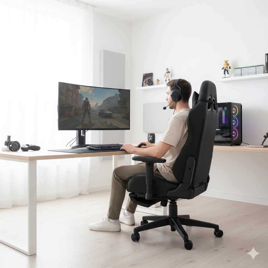 Chaise de Gaming Ergonomique avec Coussin Lombaire Mémoire et Repose-Pieds – OverChair Pro Elite