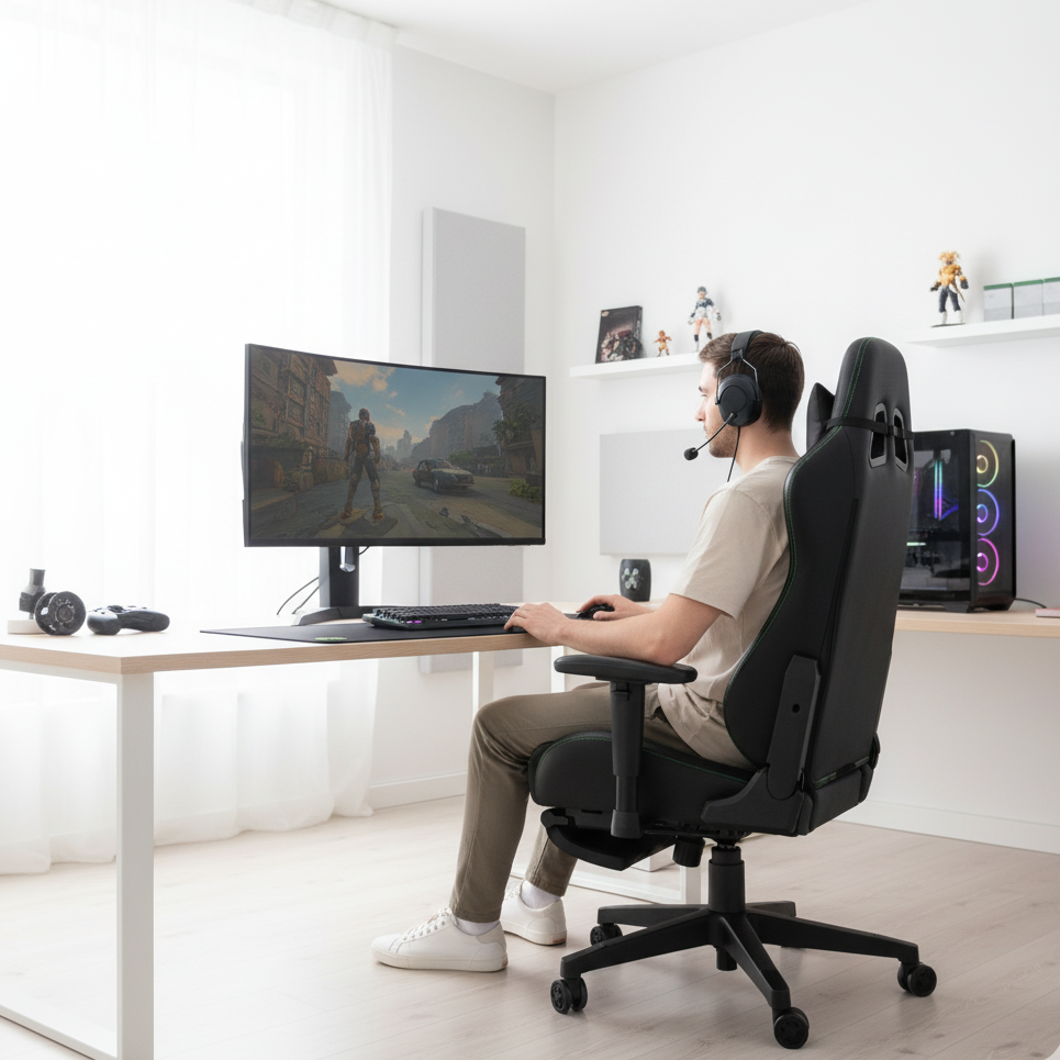 Chaise de Gaming Ergonomique avec Coussin Lombaire Mémoire et Repose-Pieds – OverChair Pro Elite