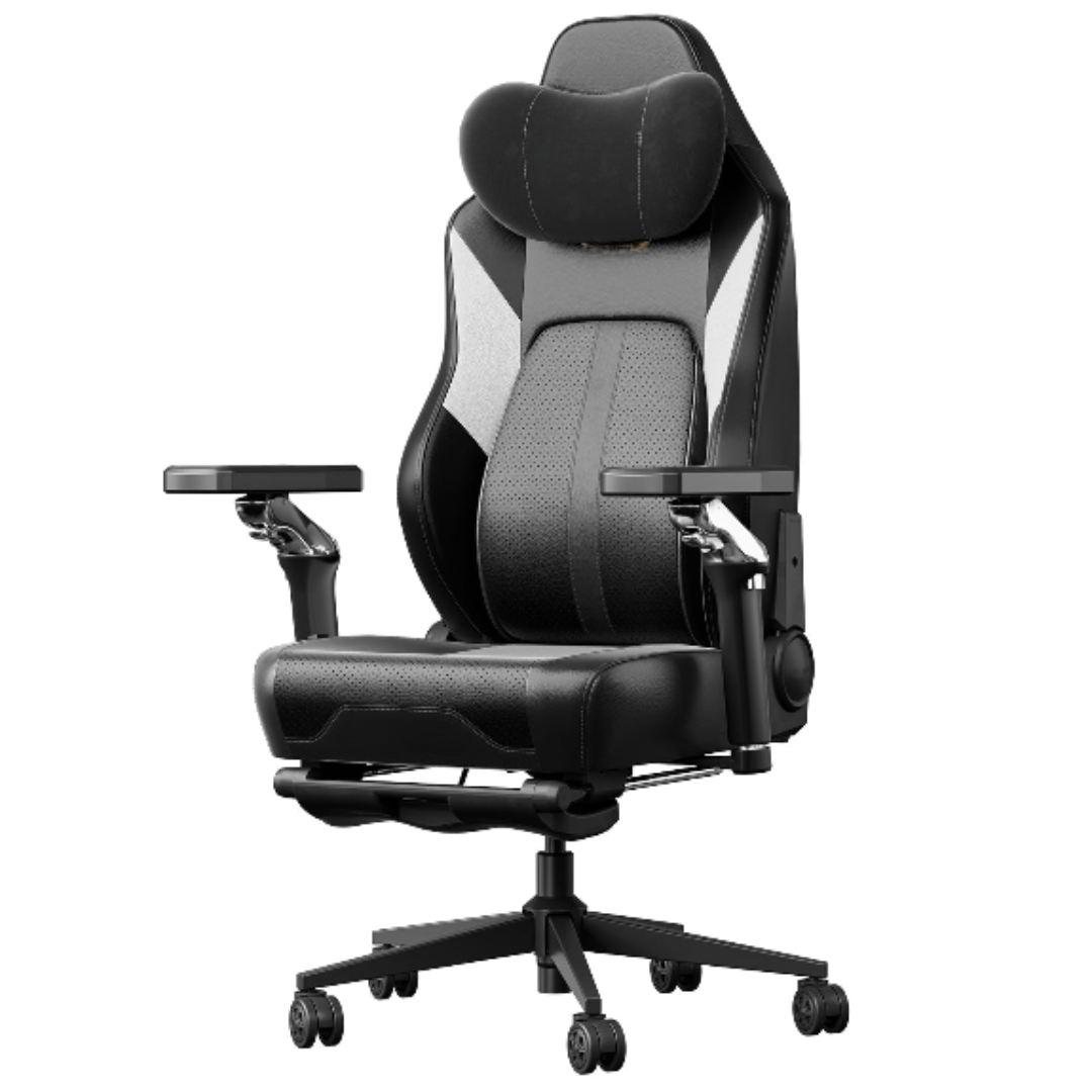 Chaise de Gaming Ergonomique avec Ventilation, Chauffage et Dossier Inclinable – OverChair M6 Black Silver