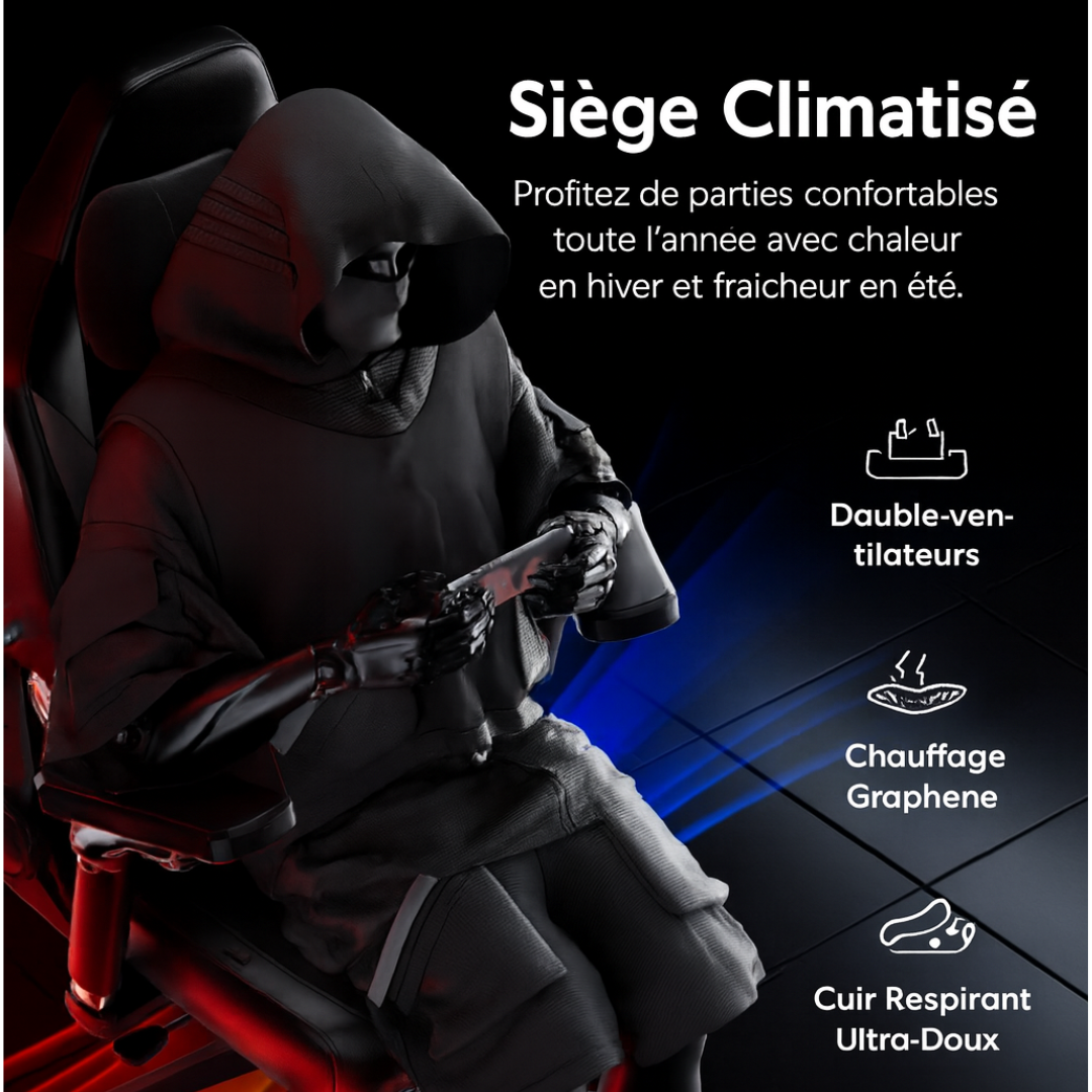Chaise de Gaming Ergonomique avec Ventilation, Chauffage et Dossier Inclinable – OverChair M6 Black Silver