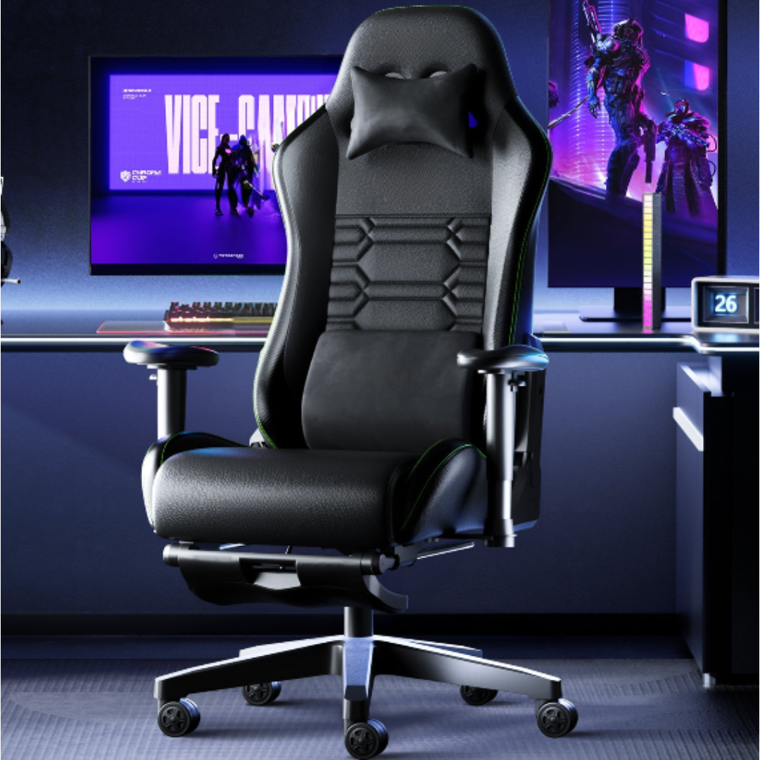 Chaise de Gaming Ergonomique avec Coussin Lombaire Mémoire et Repose-Pieds – OverChair Pro Elite