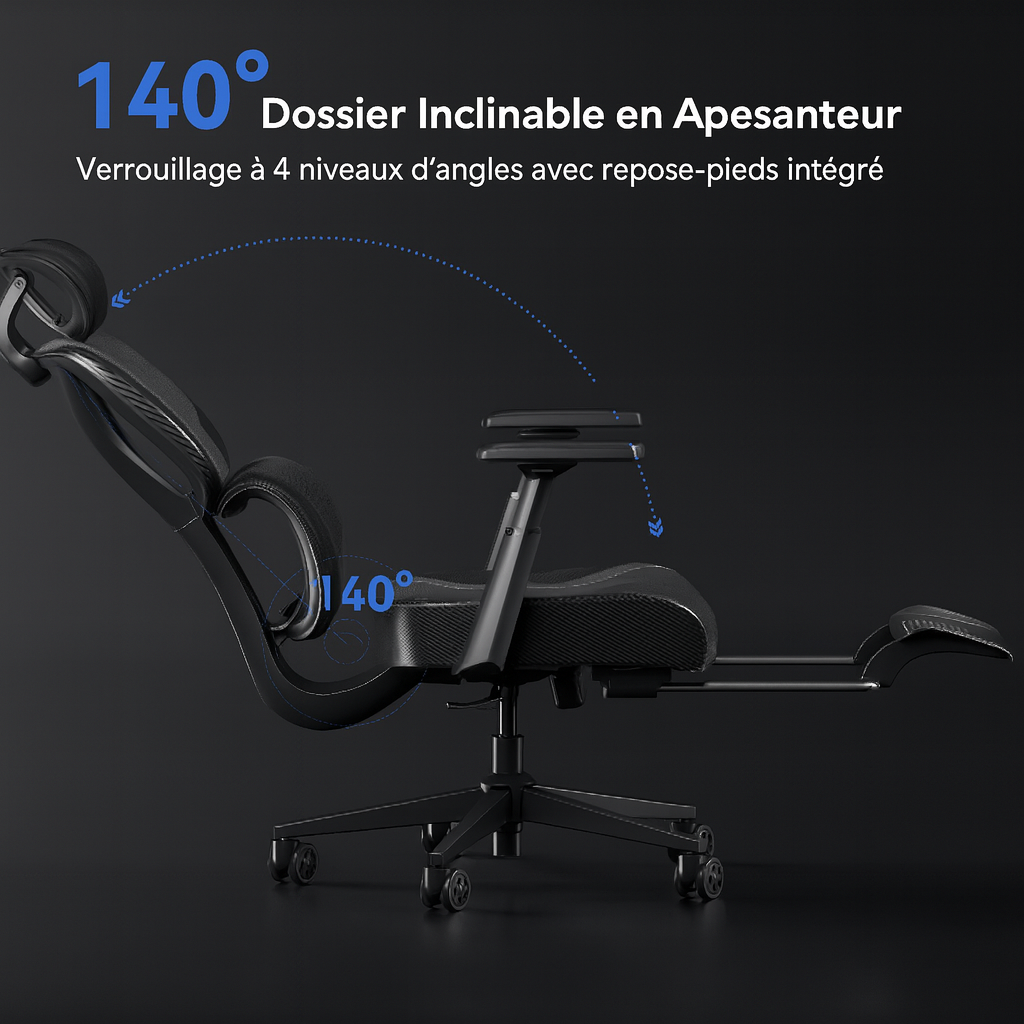 Chaise Ergonomique avec Soutien Lombaire Réglable et Dossier Inclinable – OverChair G4 Black
