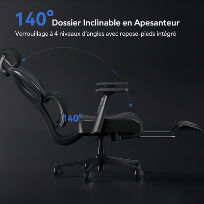 Chaise Ergonomique avec Soutien Lombaire Réglable et Dossier Inclinable – OverChair G4 Black