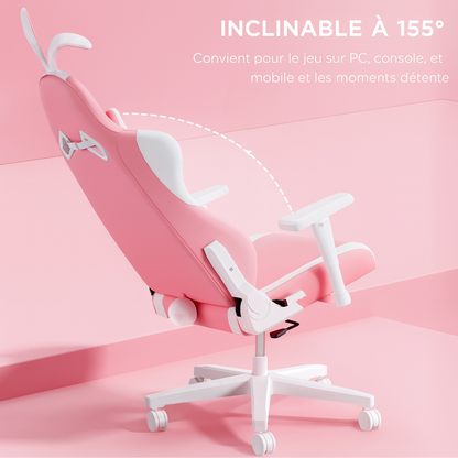Chaise de Gaming Ergonomique Rose avec Oreilles de Lapin et Assise Large – OverChair Bunny Edition
