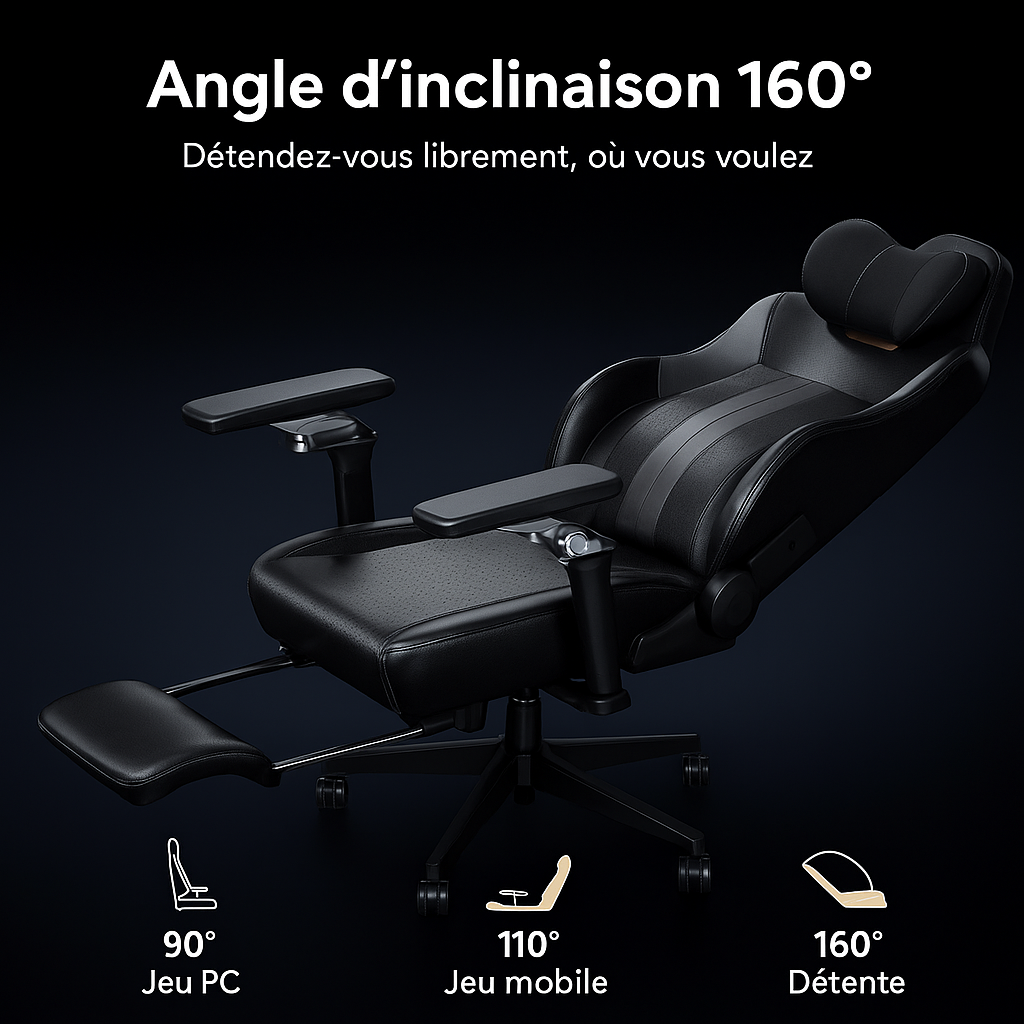 Chaise de Gaming Ergonomique avec Ventilation, Chauffage et Dossier Inclinable – OverChair M6 Black Silver