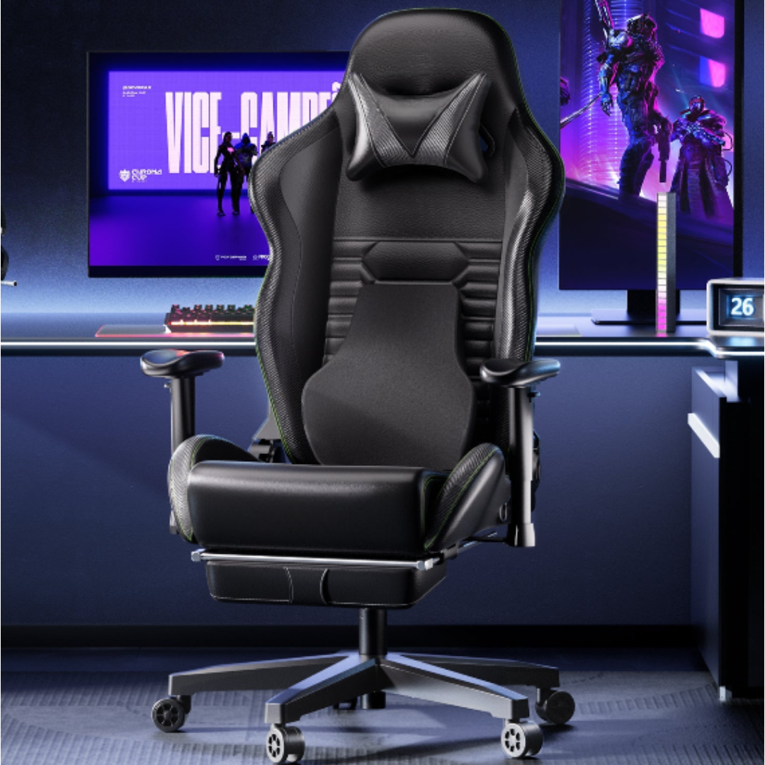 Chaise de Gaming Ergonomique avec Coussin Lombaire 3D et Repose-Pieds – OverChair Pro Esport